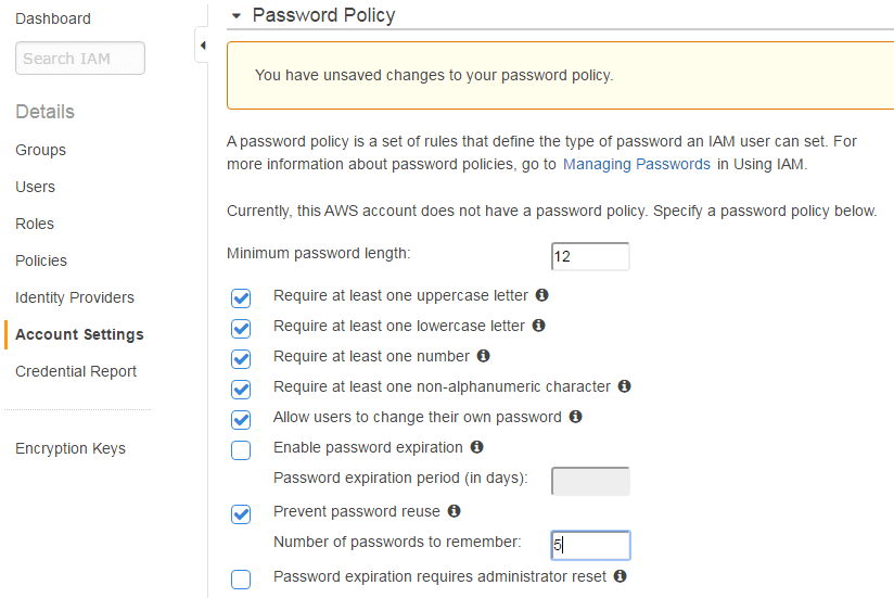 aws iam password policy