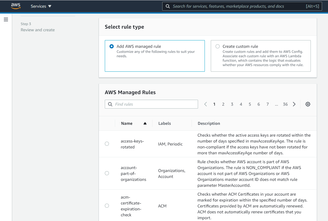 aws config managed rules