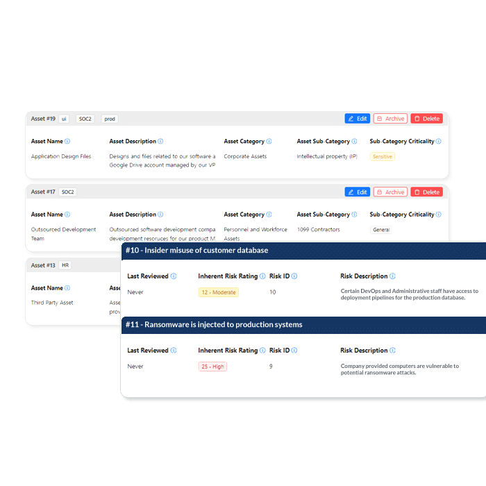 Dash RiskOps Assets List and Risk List